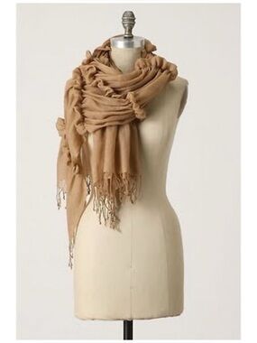 Anthro Ruched Wool Fringe Scarf by Vismaya
